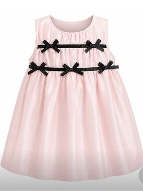 btween Baby Girl Dress Sz 2T  Lt Pink Black Ribbon Trim & Bows Sleeveless Party